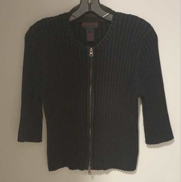 Ralph Lauren midnight Navy full zip cardigan, 3/4 sleeves, 100 % cotton. Thick. - Picture 6 of 6